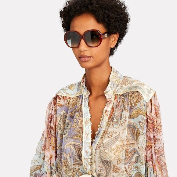 NEW GUCCI LOGO GG0796S 003 Havana Gray Gradient Geometric Women Sunglasses - Picture 2 of 12